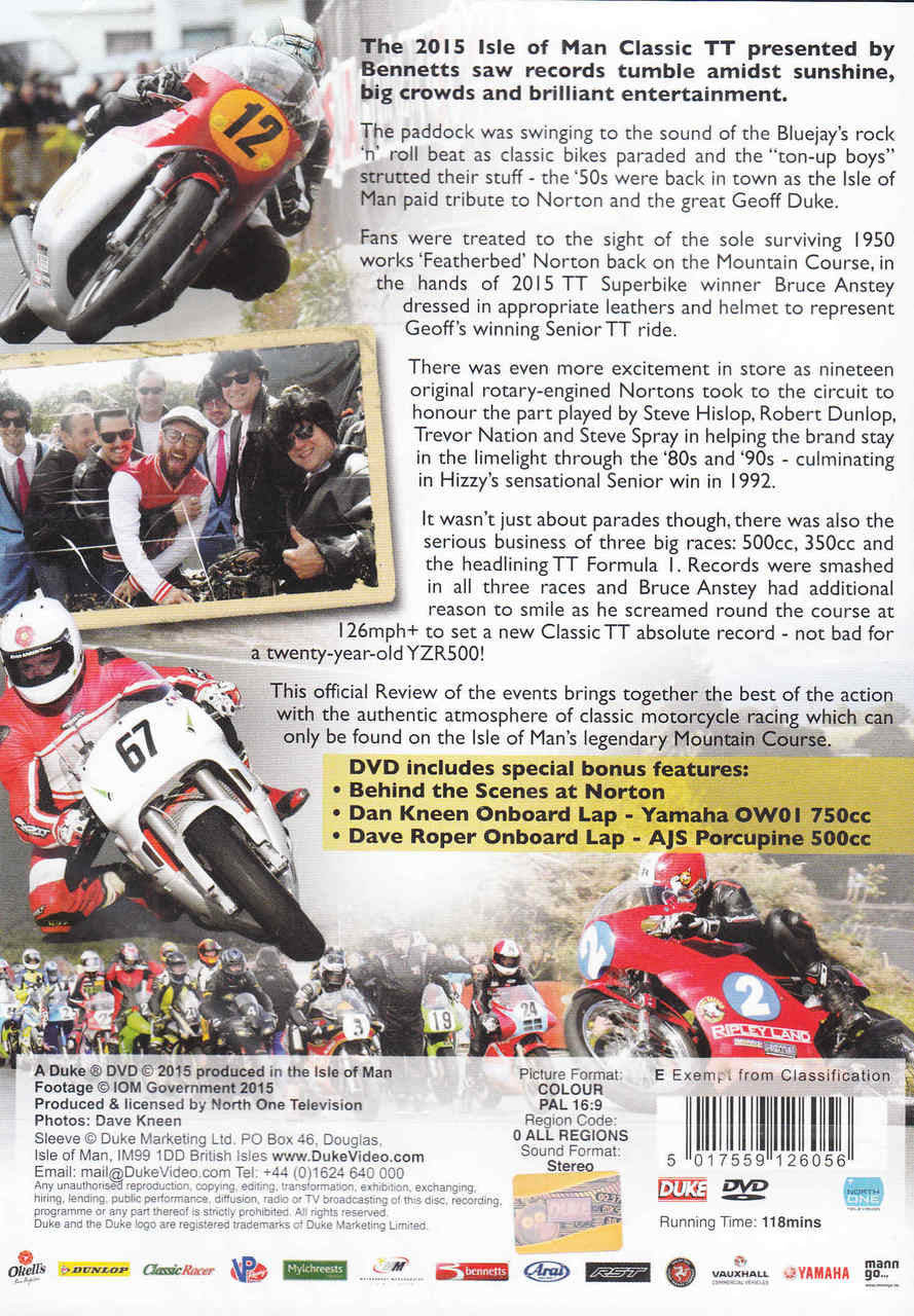 Classic TT Isle of Man 2015 official review DVD back cover with race photos