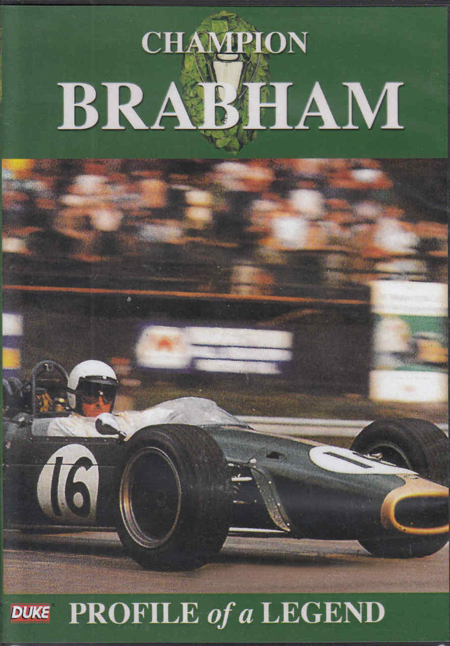 DVD cover with race car on track and large CHAMPION BRABHAM title