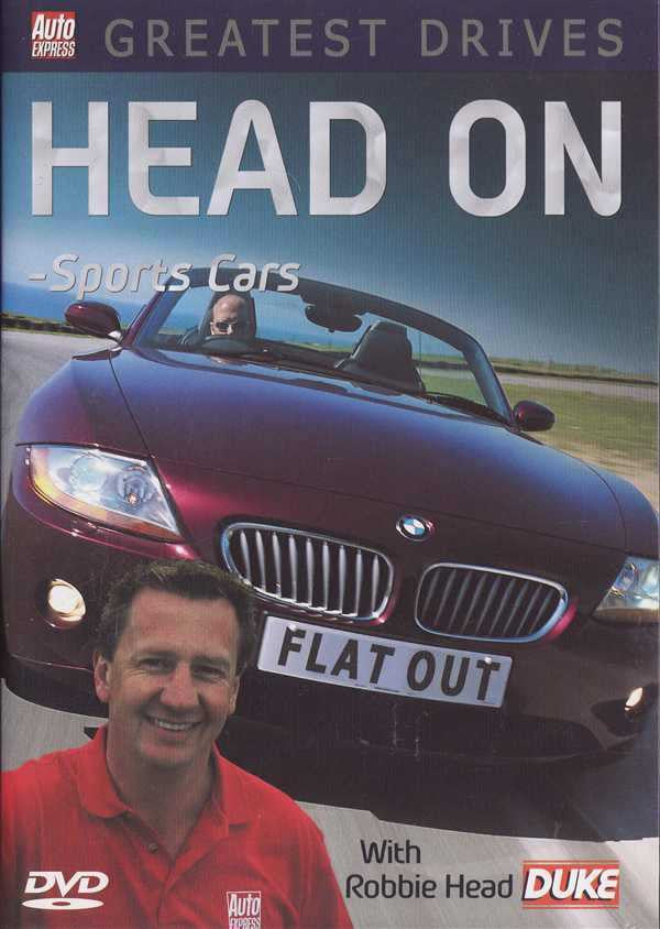 Sports cars DVD cover with BMW roadster, "Head On" title, and host portrait