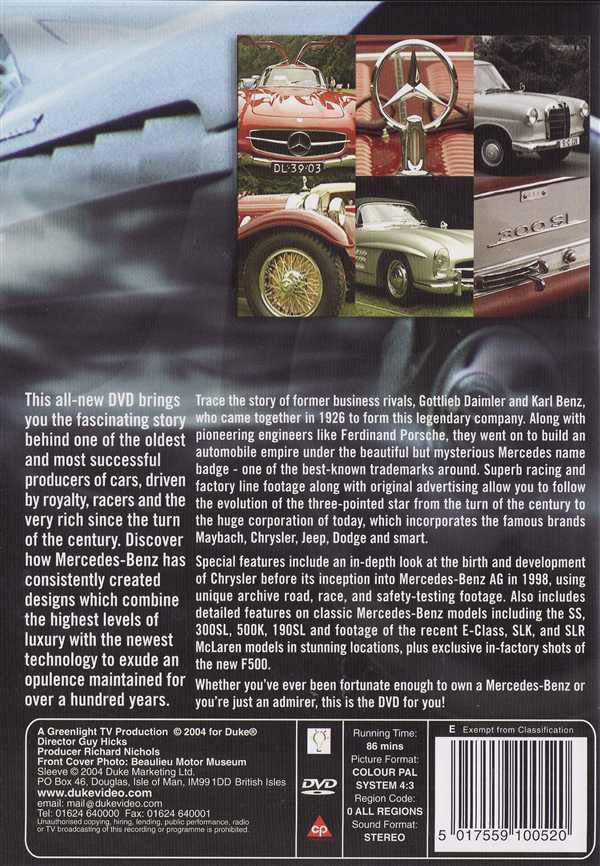 Mercedes-Benz DVD back with photo collage and product info