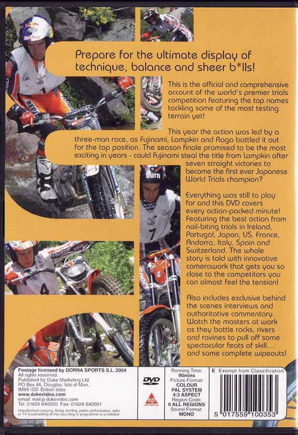 Trials championship DVD back cover with motorcycle action photos and description text