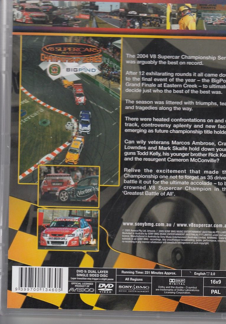 V8 Supercars Championship Series: 2004 Highlights DVD Back Cover