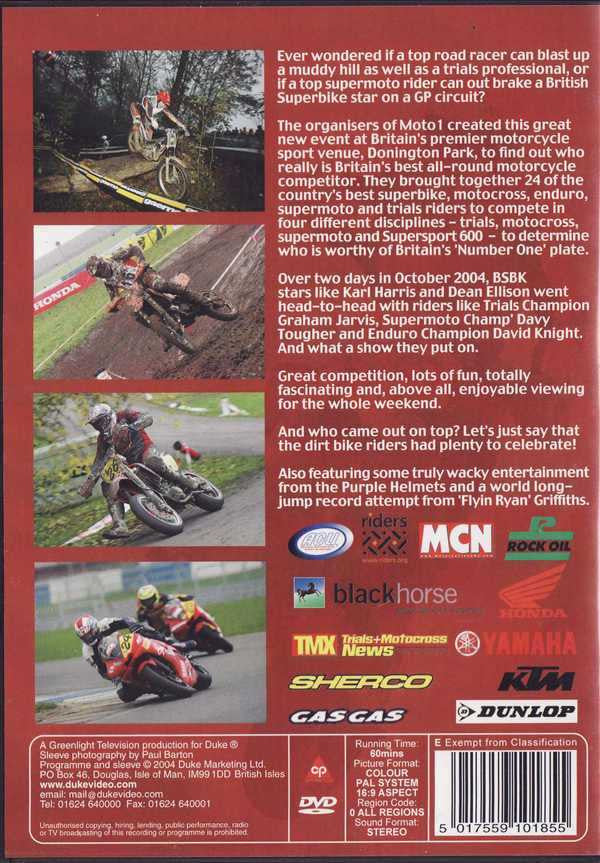 Motorcyclist DVD back cover with panels, racing photos, and branding logos