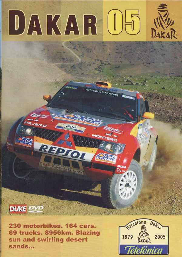 Dakar 05 rally DVD cover with Repsol racing car on desert track