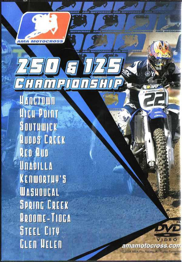 Motocross DVD cover with blue graphic, riders, and 250 & 125 Championship text
