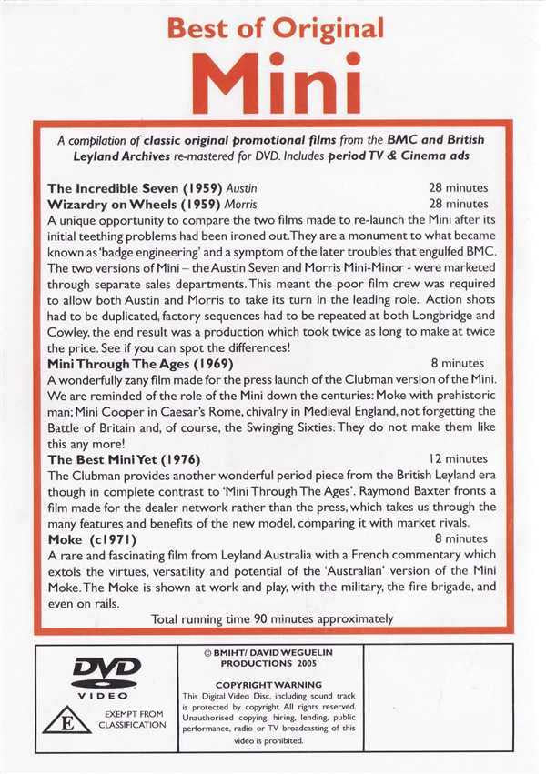Original Mini DVD video: promotional film list and copyright warning on cover