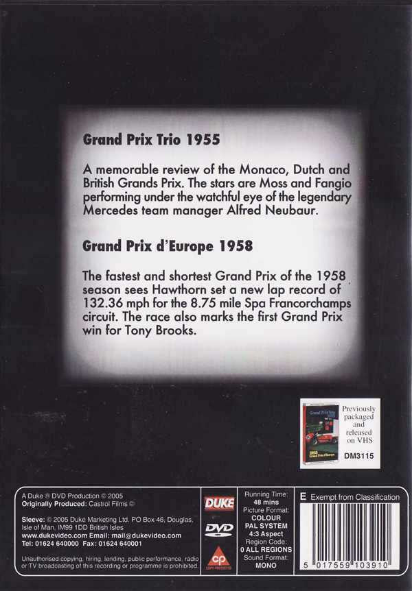 Grand Prix Trio 1955 - Grand Prix D'Europe 1958: A Castrol Classic DVD