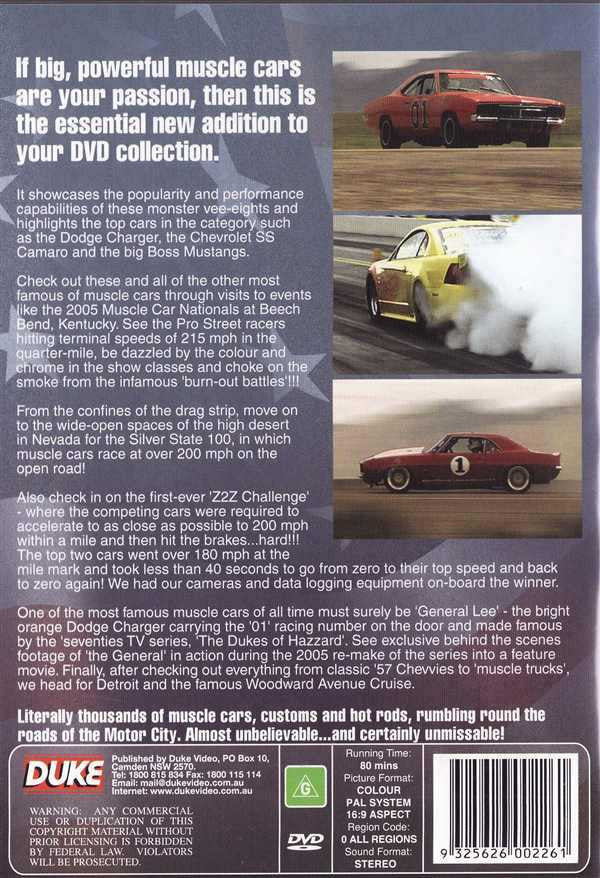 Muscle Cars DVD case with orange and yellow car artwork and title text panel