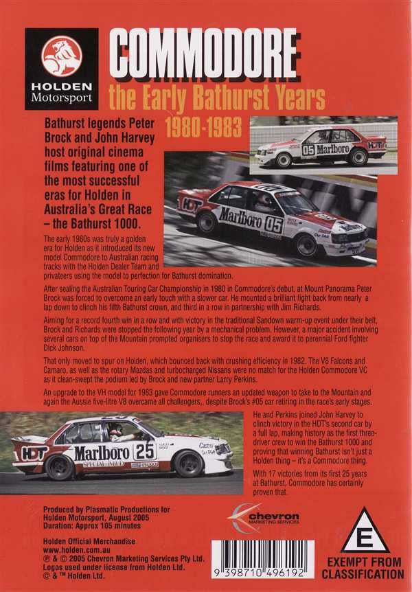 Motorsport DVD cover, red, with Commodore race cars and Bathurst details