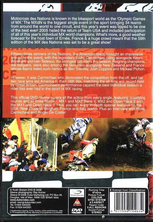 Motocross DVD back cover with racing photos and event info