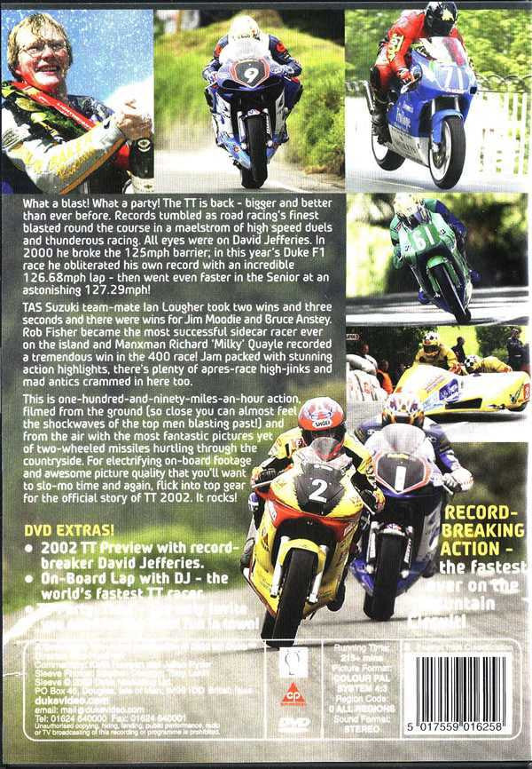 Motorcycle racing DVD back cover with multiple bike photos and barcode label