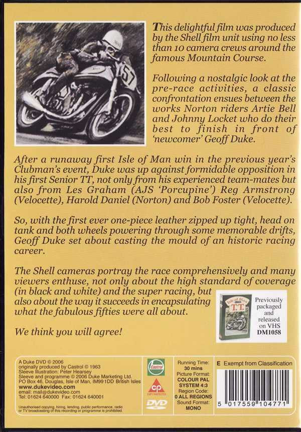 DVD back cover with vintage motorcycle, race text blocks, and rear product details