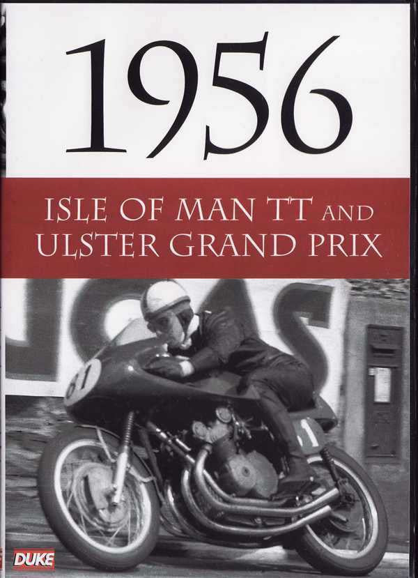 1956 Isle of Man TT & Ulster Grand Prix DVD cover with classic motorcycle and rider