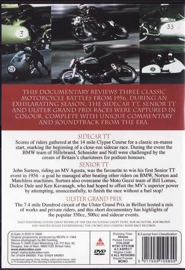 Motorsport DVD case back with motorcycle photo, barcode, and feature description text