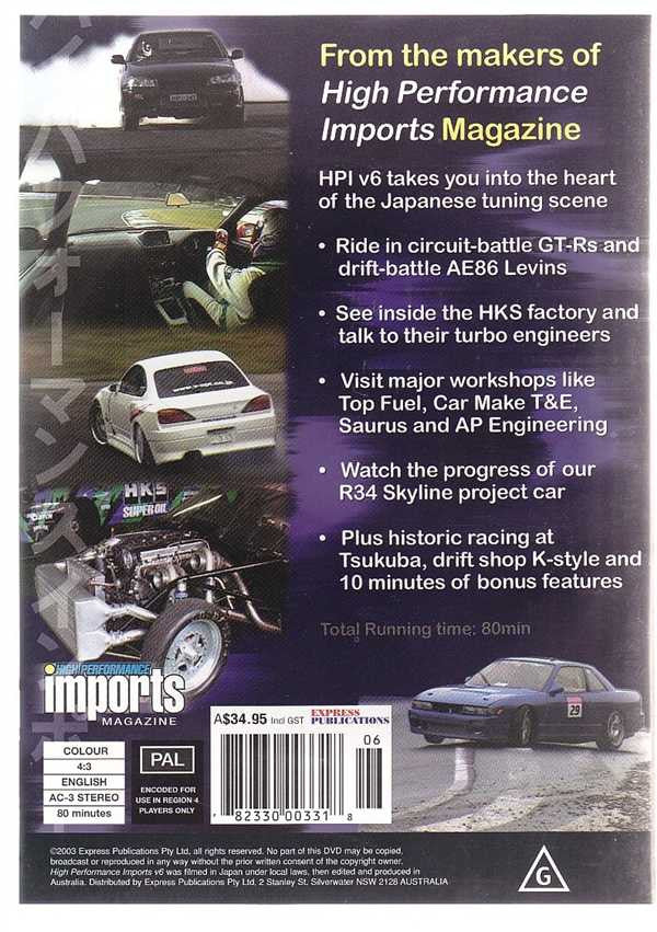 High Performance Imports V6 DVD cover with white sports car and magazine layout