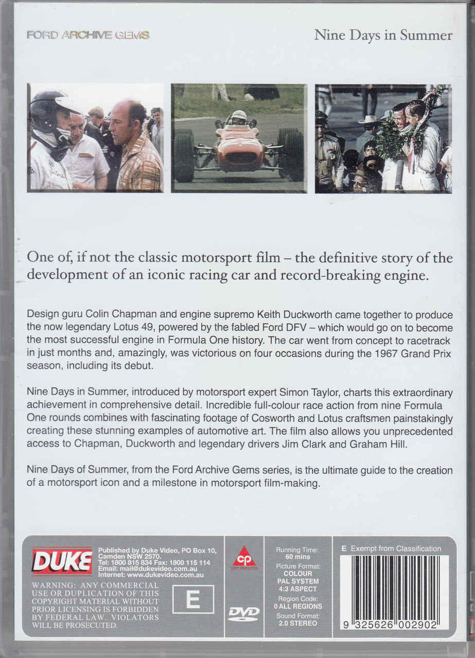 DVD case back cover: Ford Archive Gems Nine Days in Summer with description text