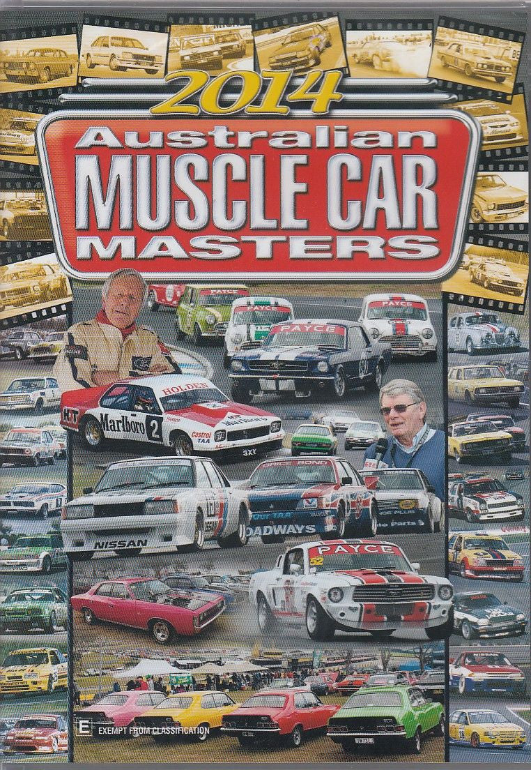 2014 muscle car masters DVD front cover with racing car collage and two driver portraits