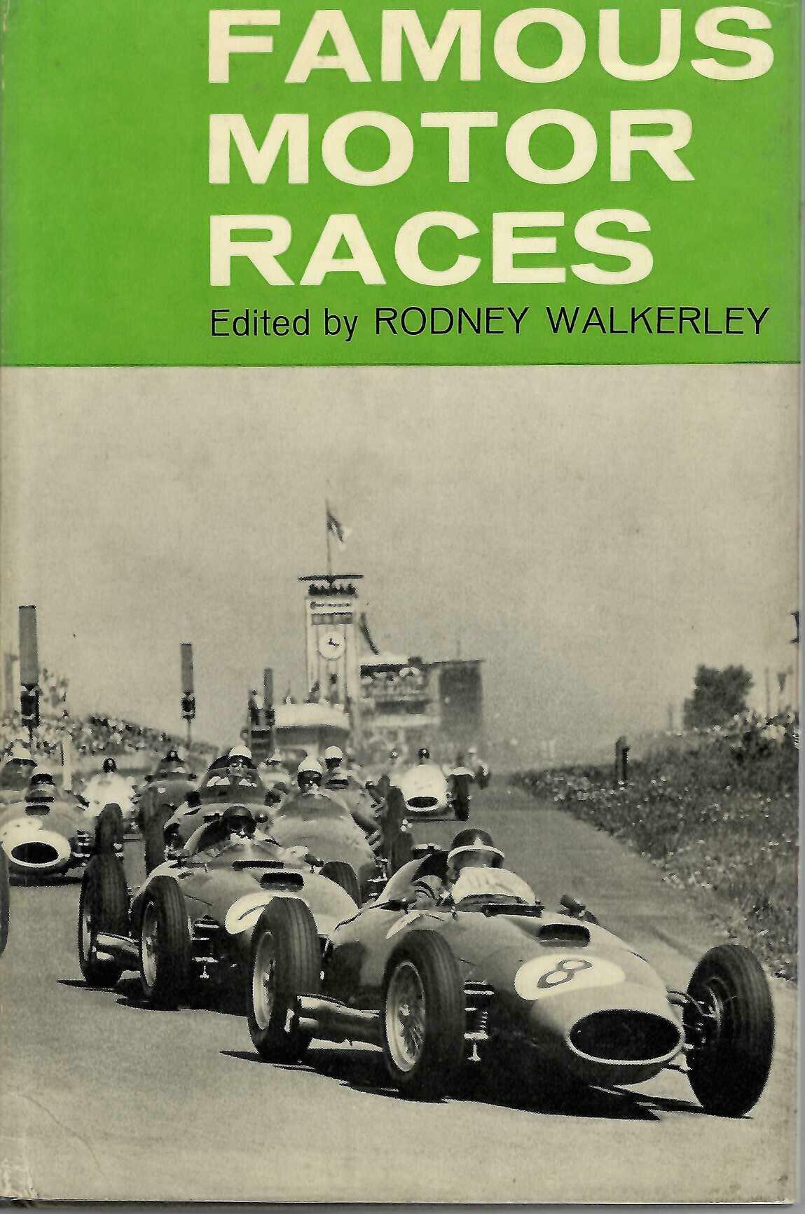 Vintage book with green cover and white title text: “Famous Motor Races”