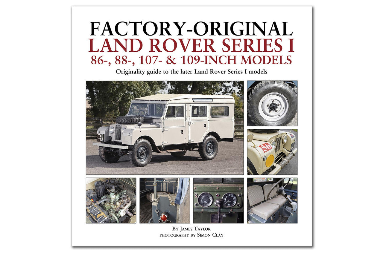 Factory-Original Land Rover Series I models book cover with vehicle and wheel photos