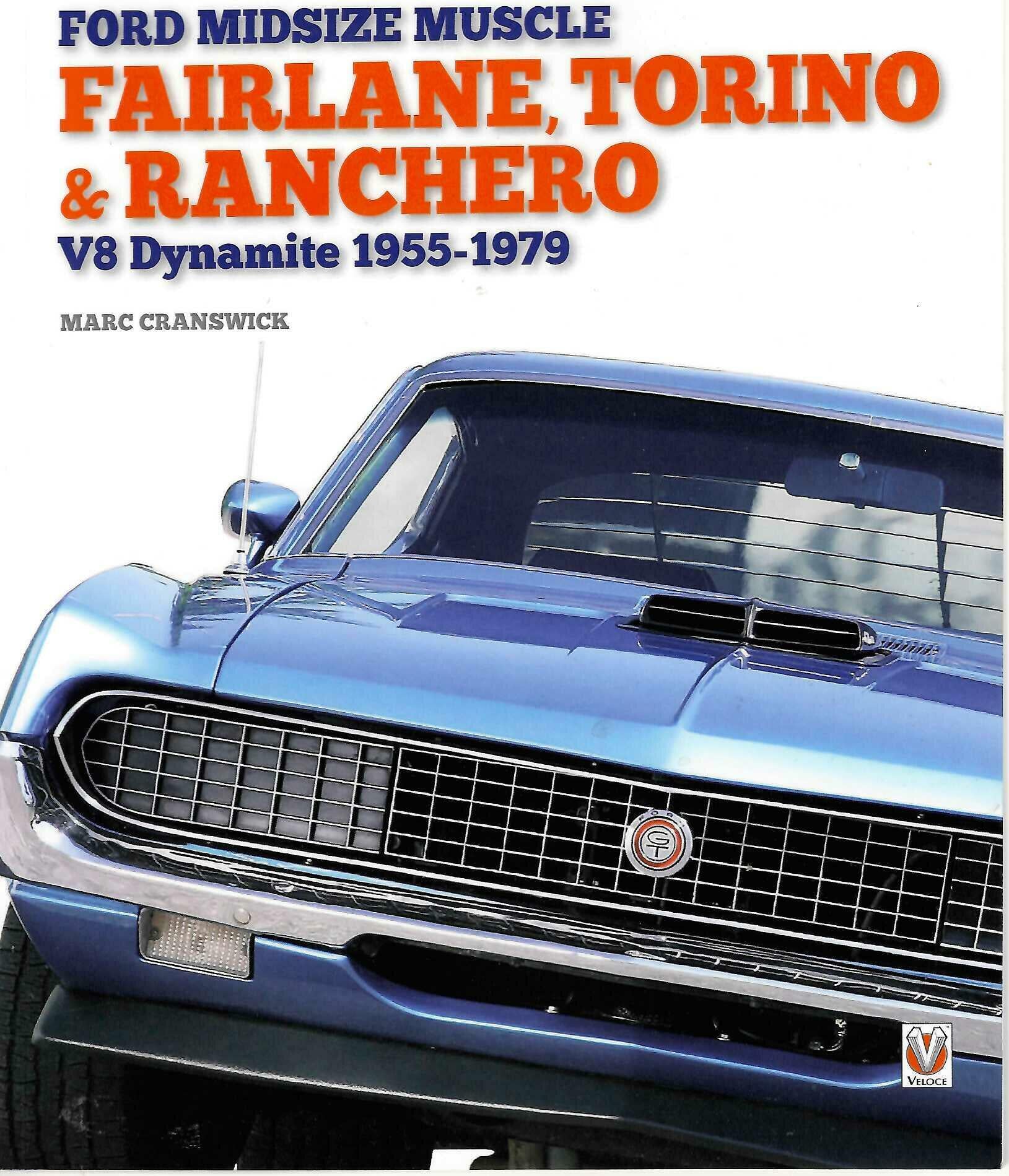 Automotive book cover with blue classic Ford car front grille and headlight view