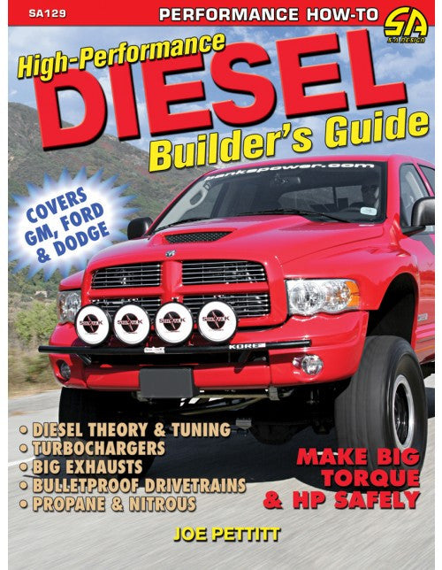 Diesel builder's guide book cover with red performance pickup truck and bold title