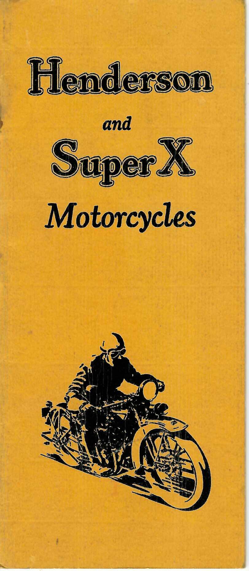 Vintage motorcycle booklet, yellow cover with Henderson Super X title and bike illustration