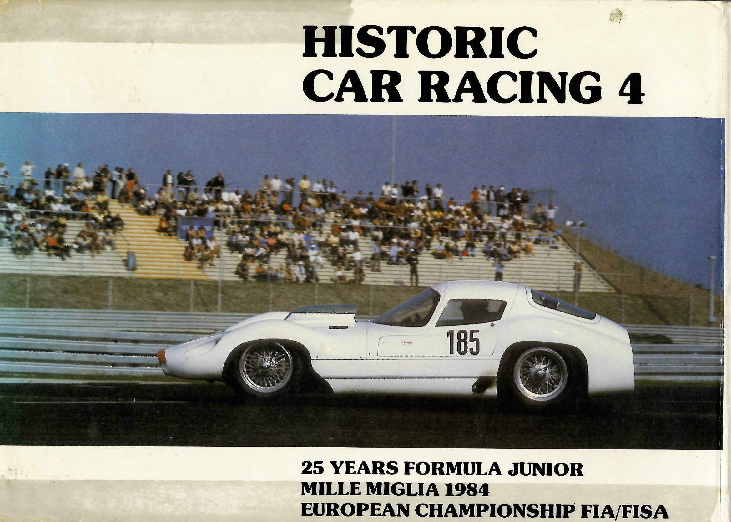 Car racing book cover with white race car and “Historic Car Racing 4” title
