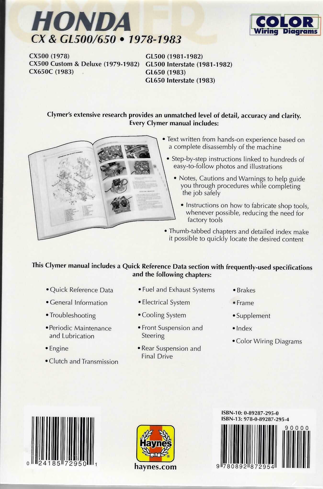 Honda CX & GL500/650 1978-1983 service manual back cover with wiring diagrams