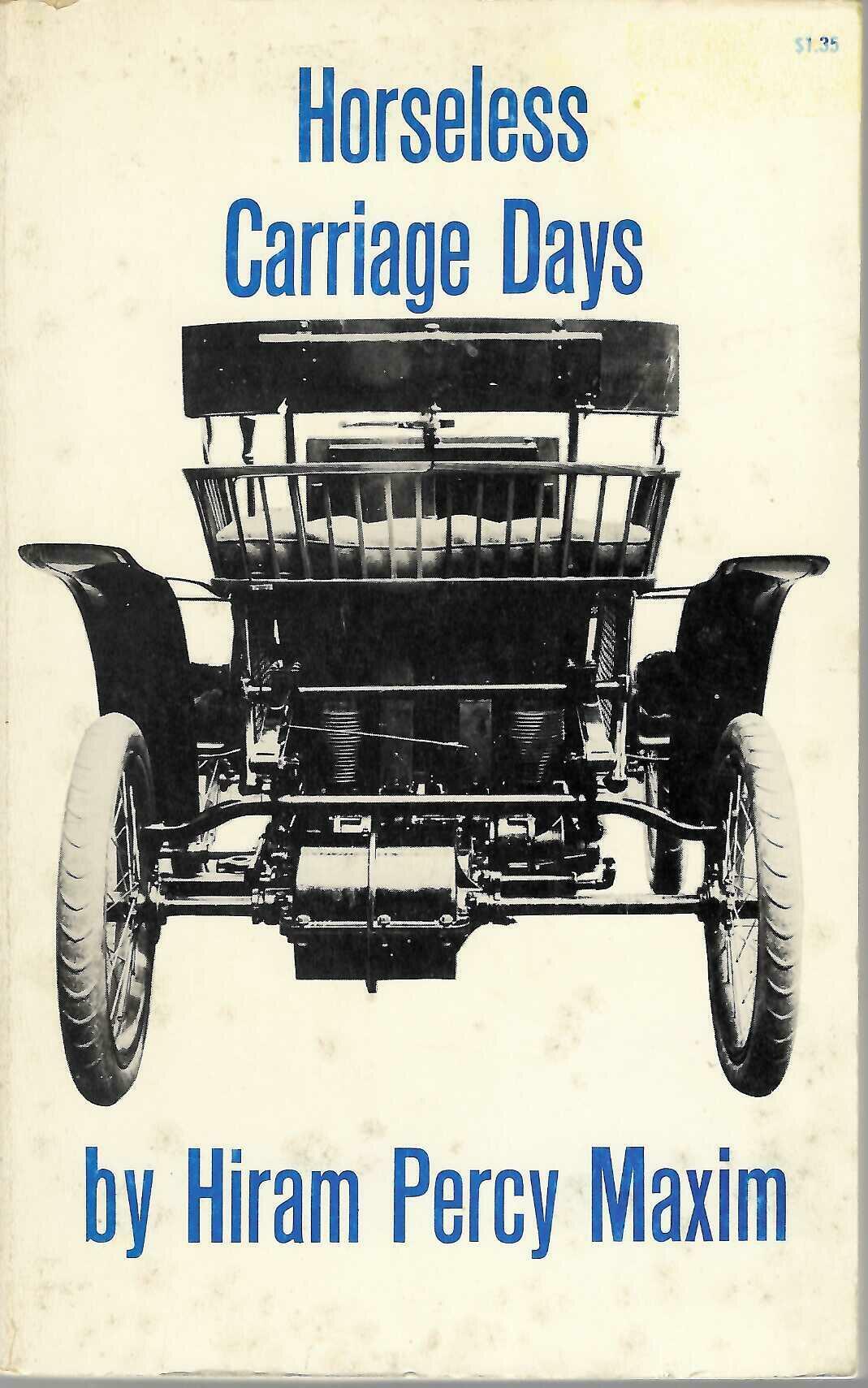 Vintage book cover featuring a black horseless carriage illustration and title text