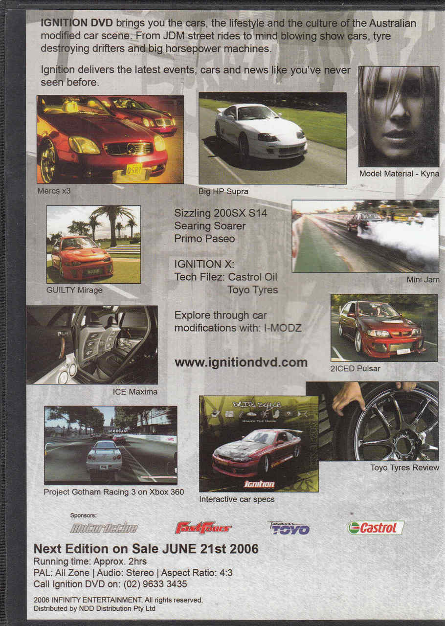 Ignition Edition DVD back cover with racing car photos and feature text layout
