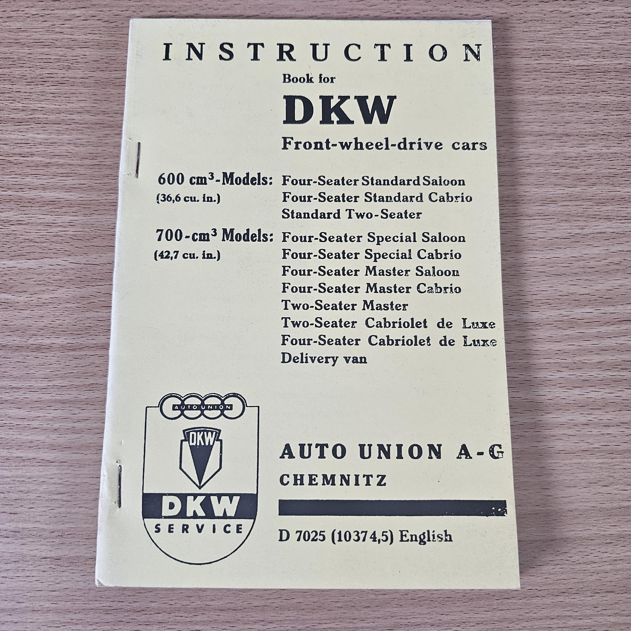 Instruction Book for DKW Front-wheel-drive Cars - Reprint Edition