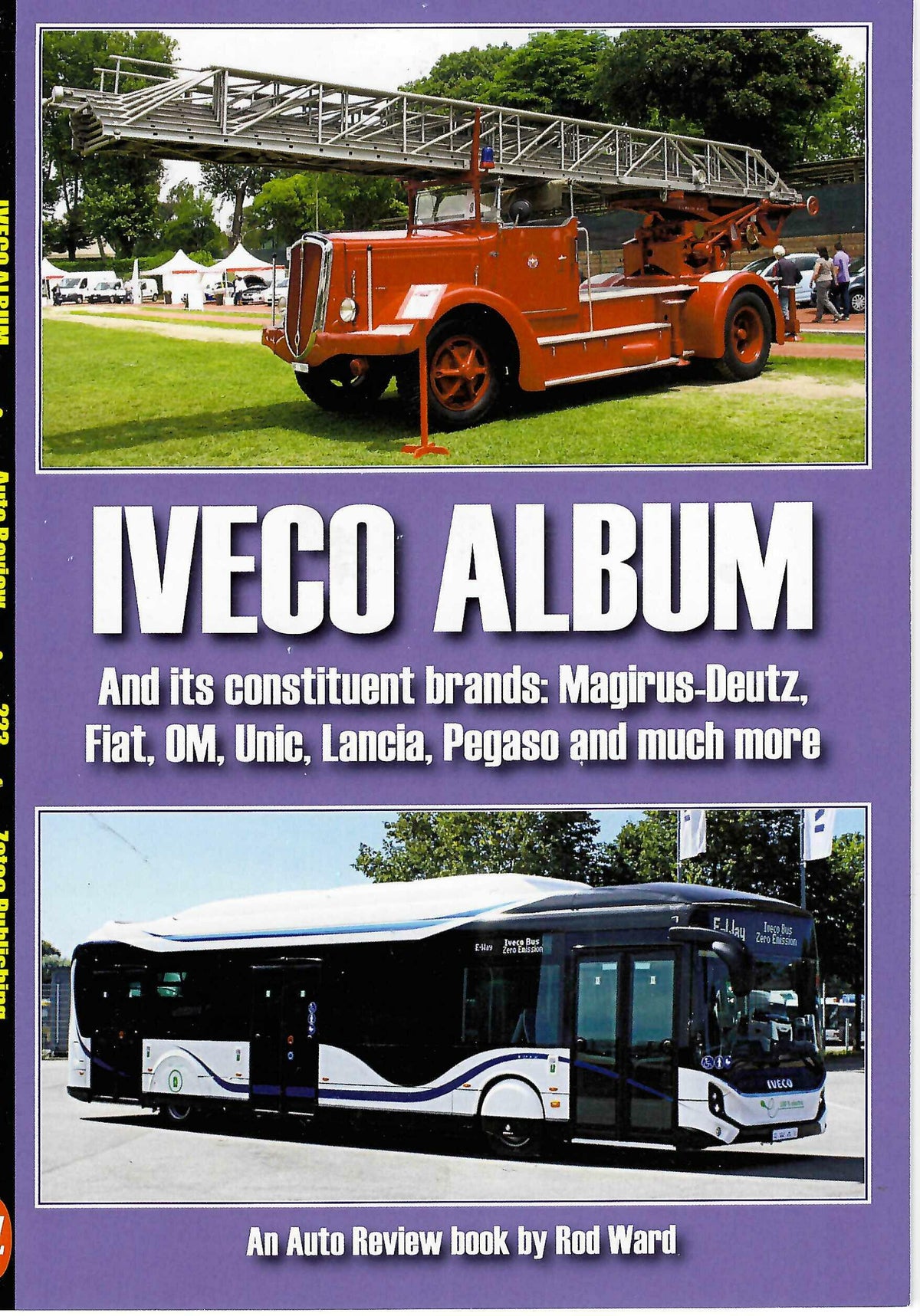 Automotive photo album with orange vintage truck and blue bus photos on cover
