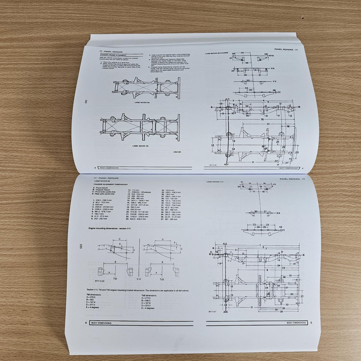 Workshop manual open to wiring schematics with labeled vehicle component drawings