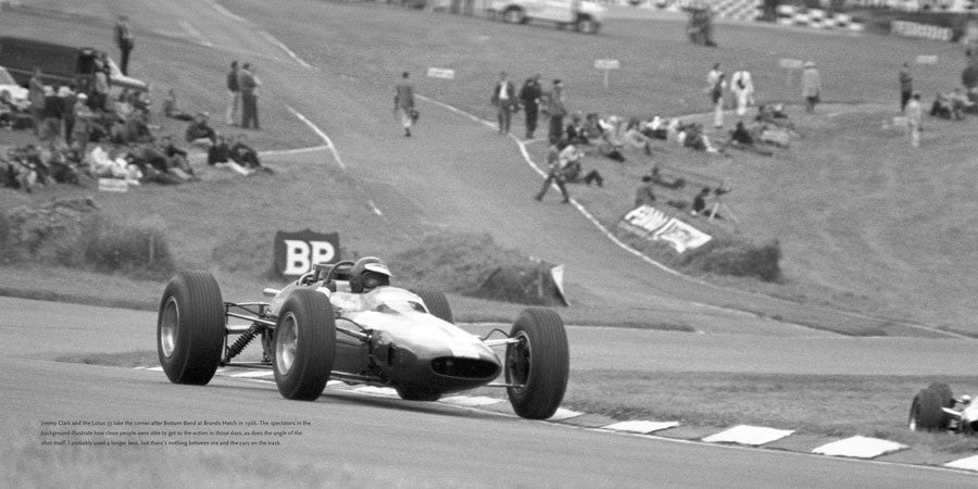 Motorsport photo book spread with racing car on track
