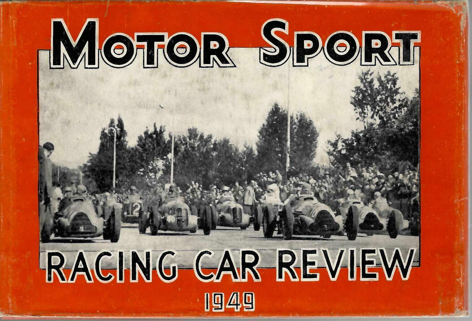 Vintage Motor Sport racing car review 1949 book cover with red border and car photo.