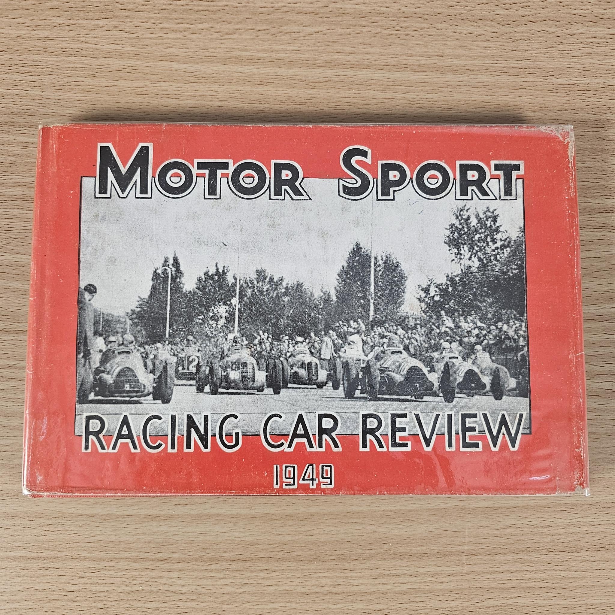 Red Motor Sport racing car review 1949 book cover with black-and-white race lineup.