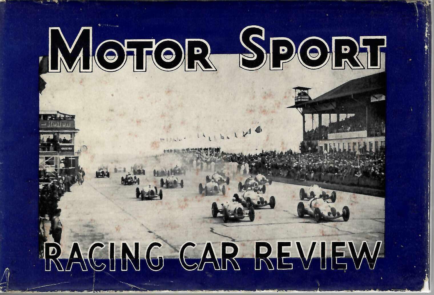 Motor Sport racing car review book with blue cover and vintage race track photo
