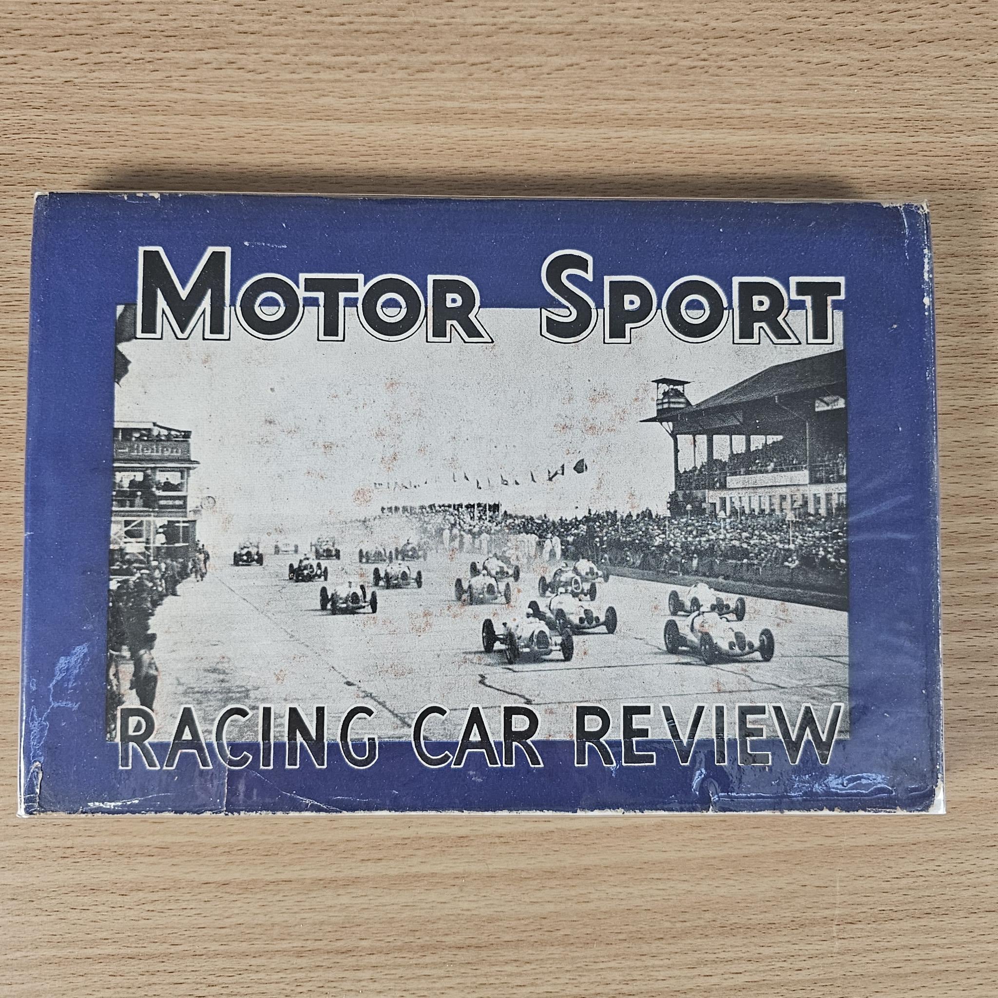 Motor Sport racing car review book, blue cover with large “RACING CAR REVIEW” text