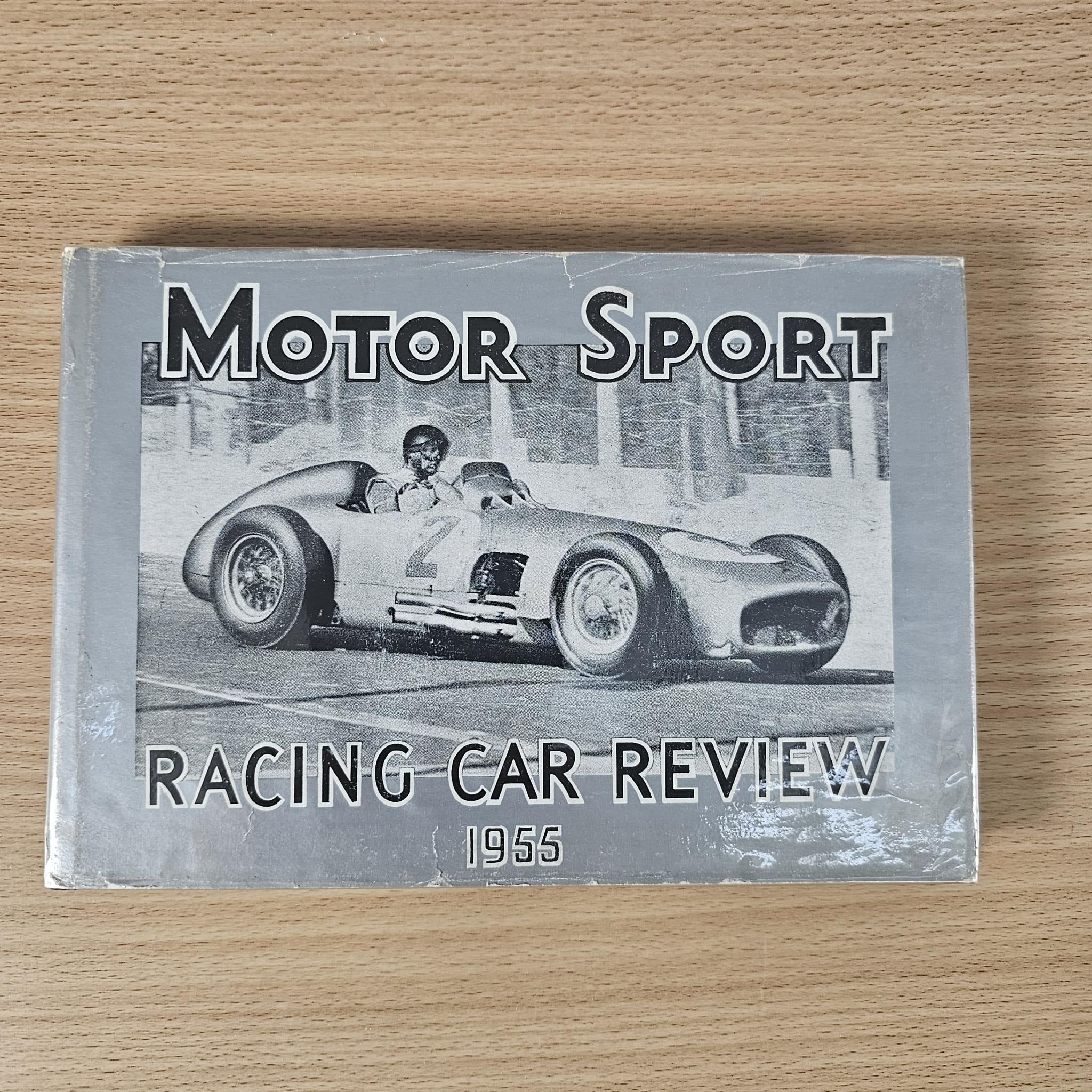 Vintage racing car review book cover with Motor Sport branding and 1955 title