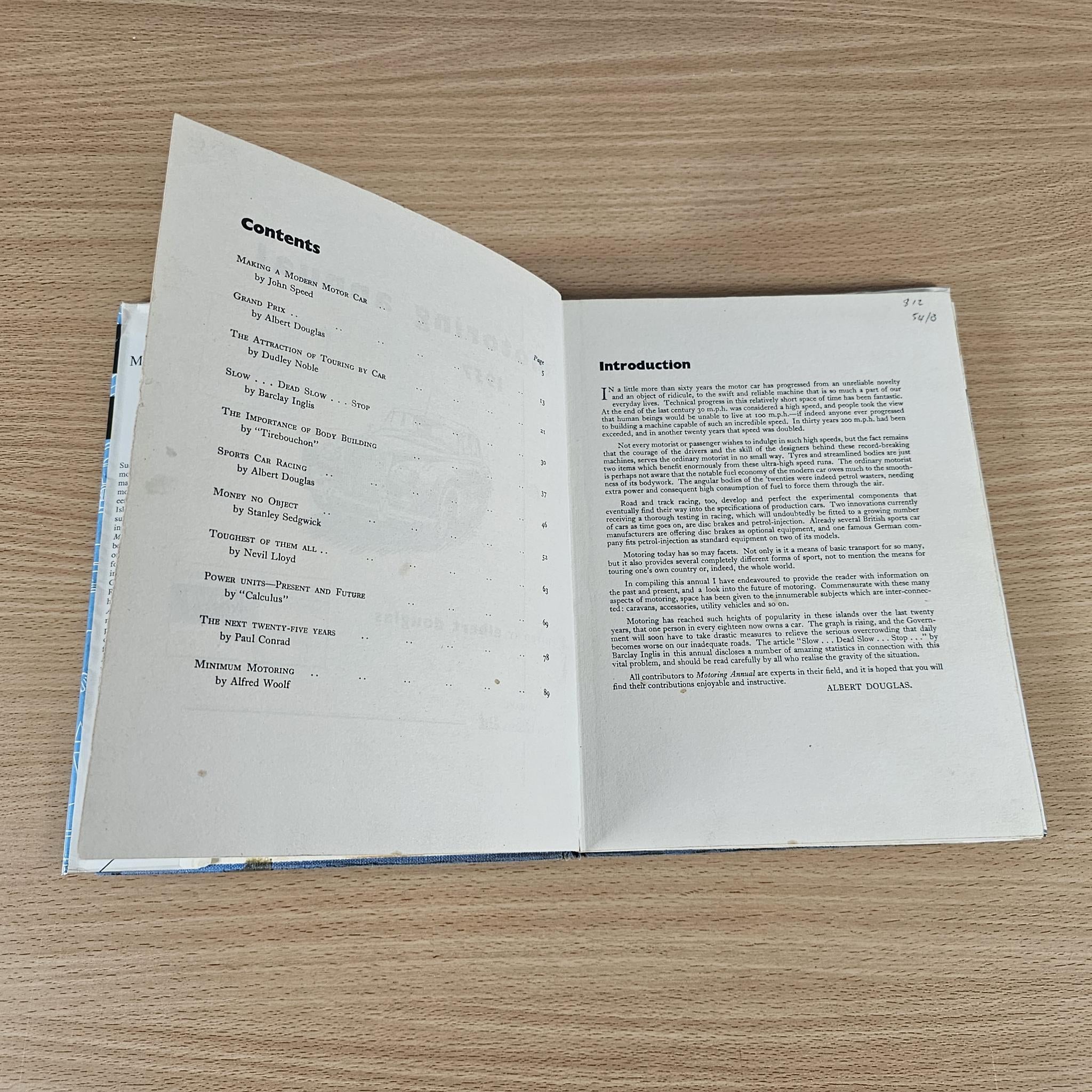 Motoring Annual open book with contents list and introduction text pages