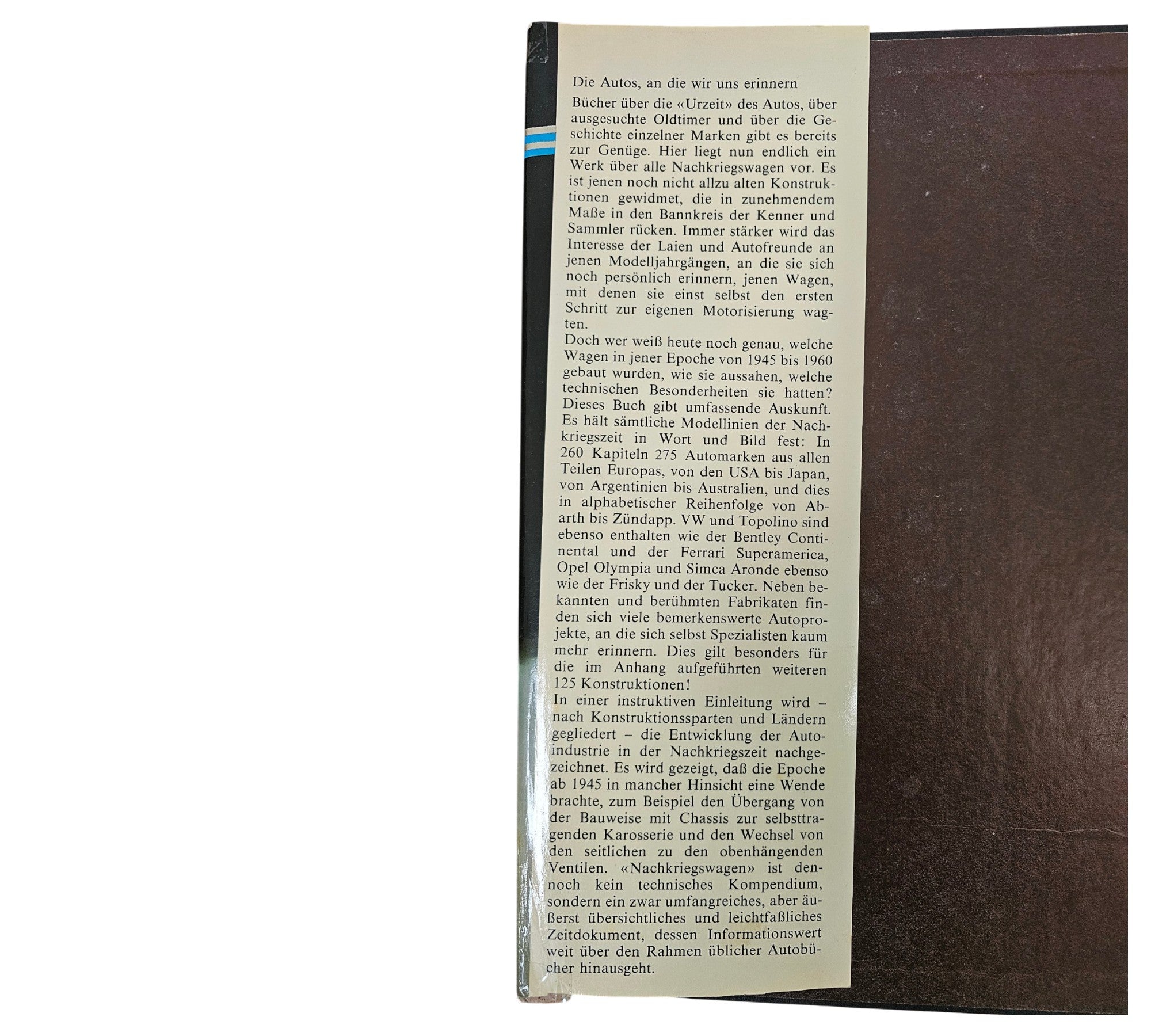 Postwar passenger car book page with dense printed text on the right side