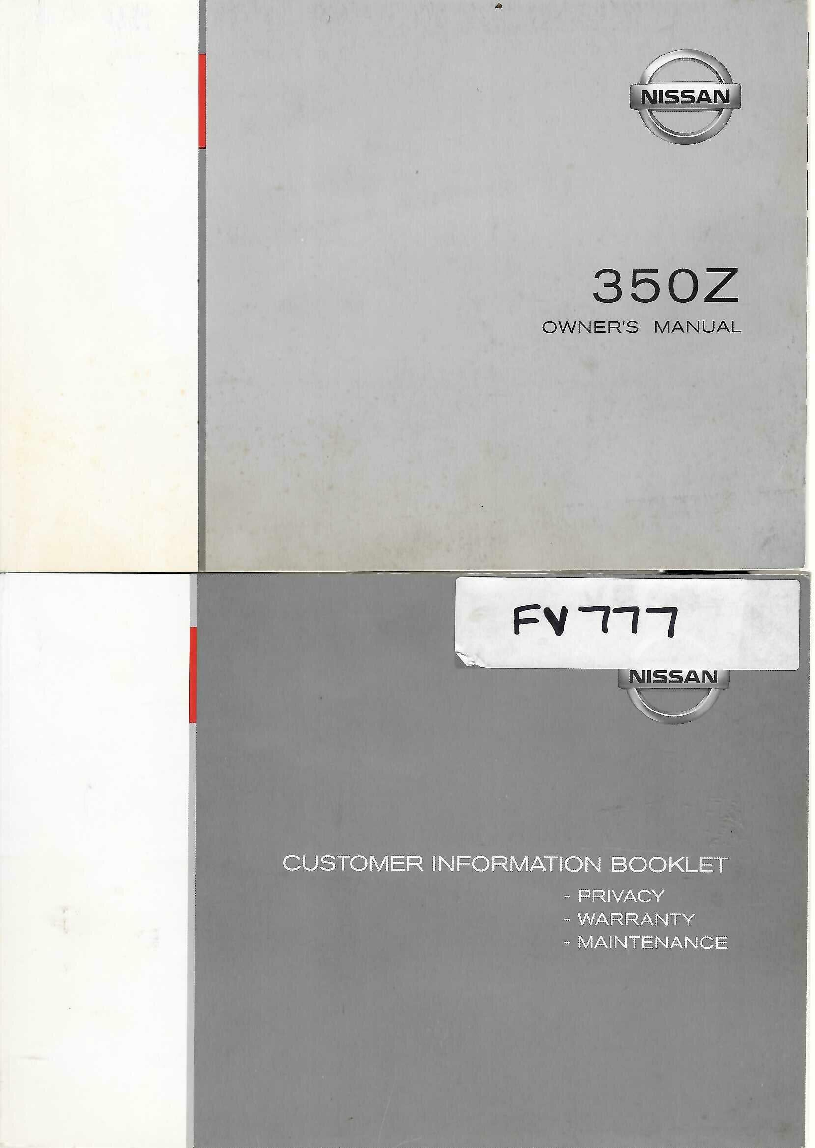 Nissan 350Z Owner's Manual Handbook Wallet Set - Genuine Factory Handbook