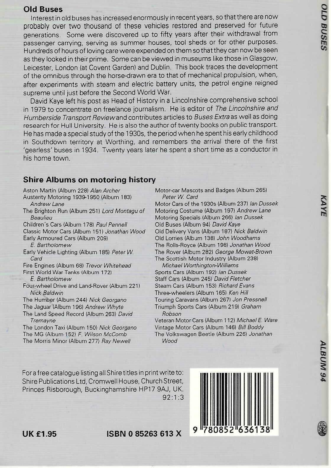 Old Buses by David Kaye (Shire Album 94 Paperback)