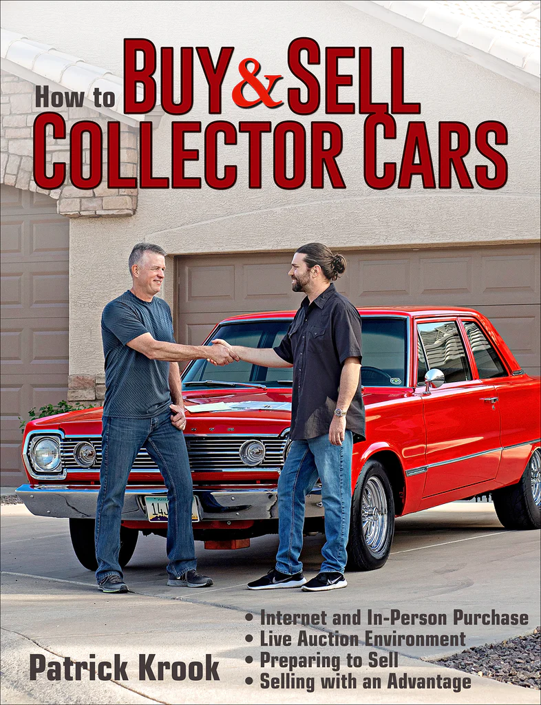 Collector car buying and selling guide book cover with red title and classic car
