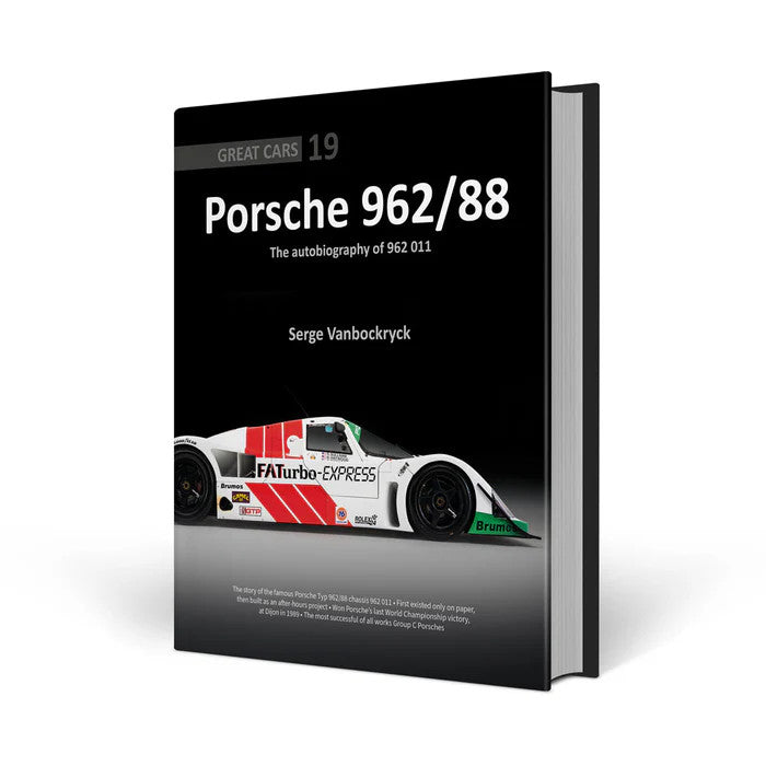 Hardcover racing book with Porsche 962/88 title and white car on black cover