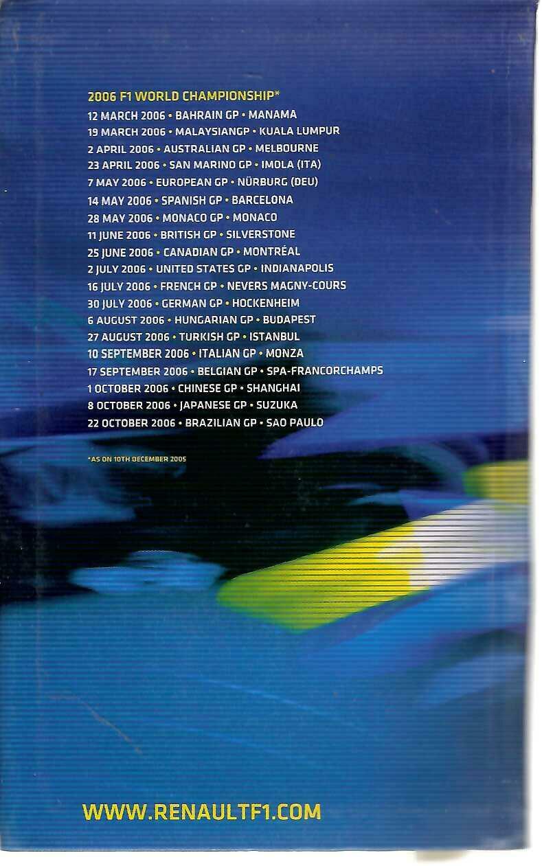 Renault F1 Team F1 2006 Media Diary Official Formula 1 Pocket Book