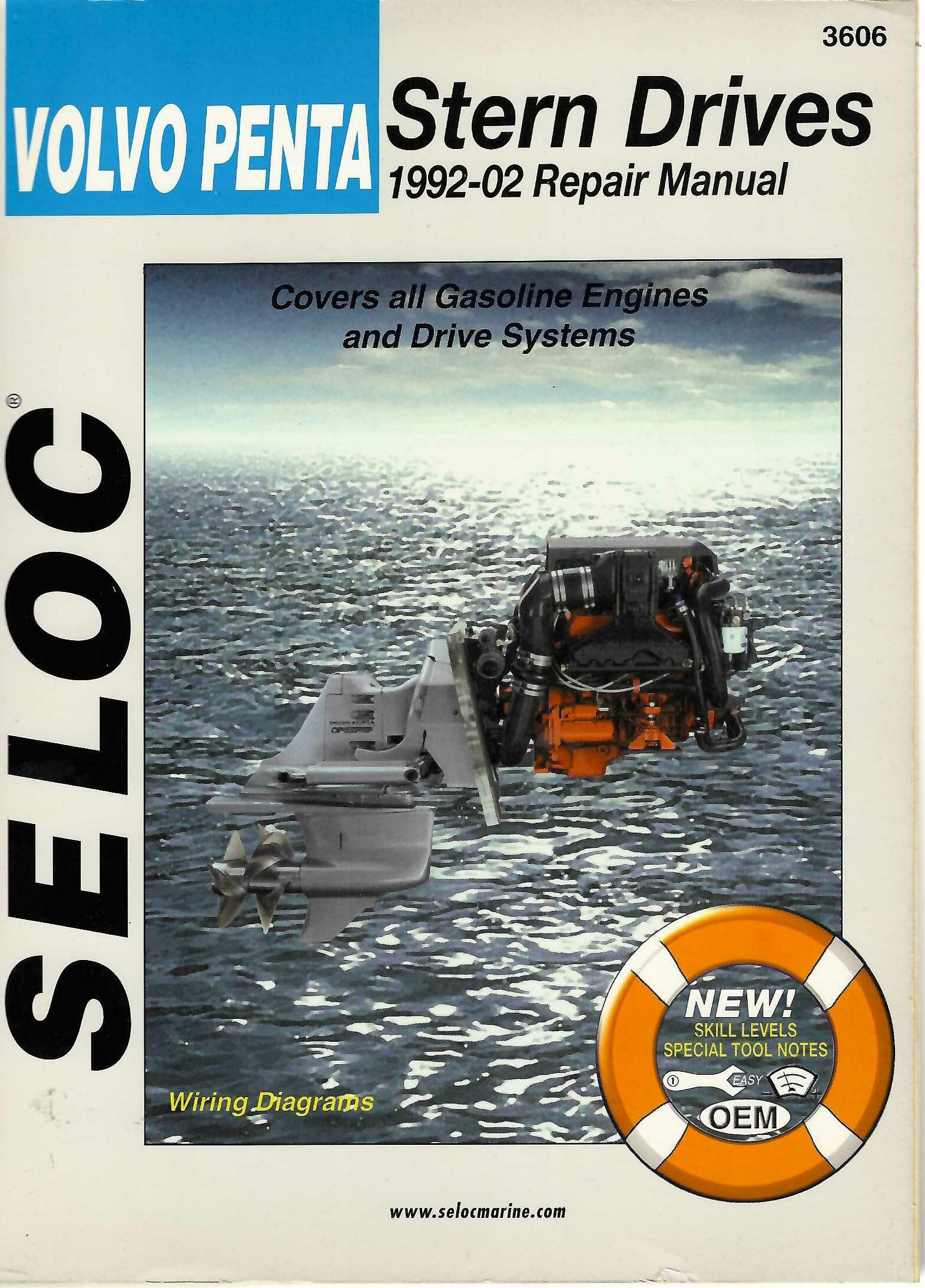 Seloc Volvo Penta Stern Drives repair manual, 1992-02, cover with boat engine photo