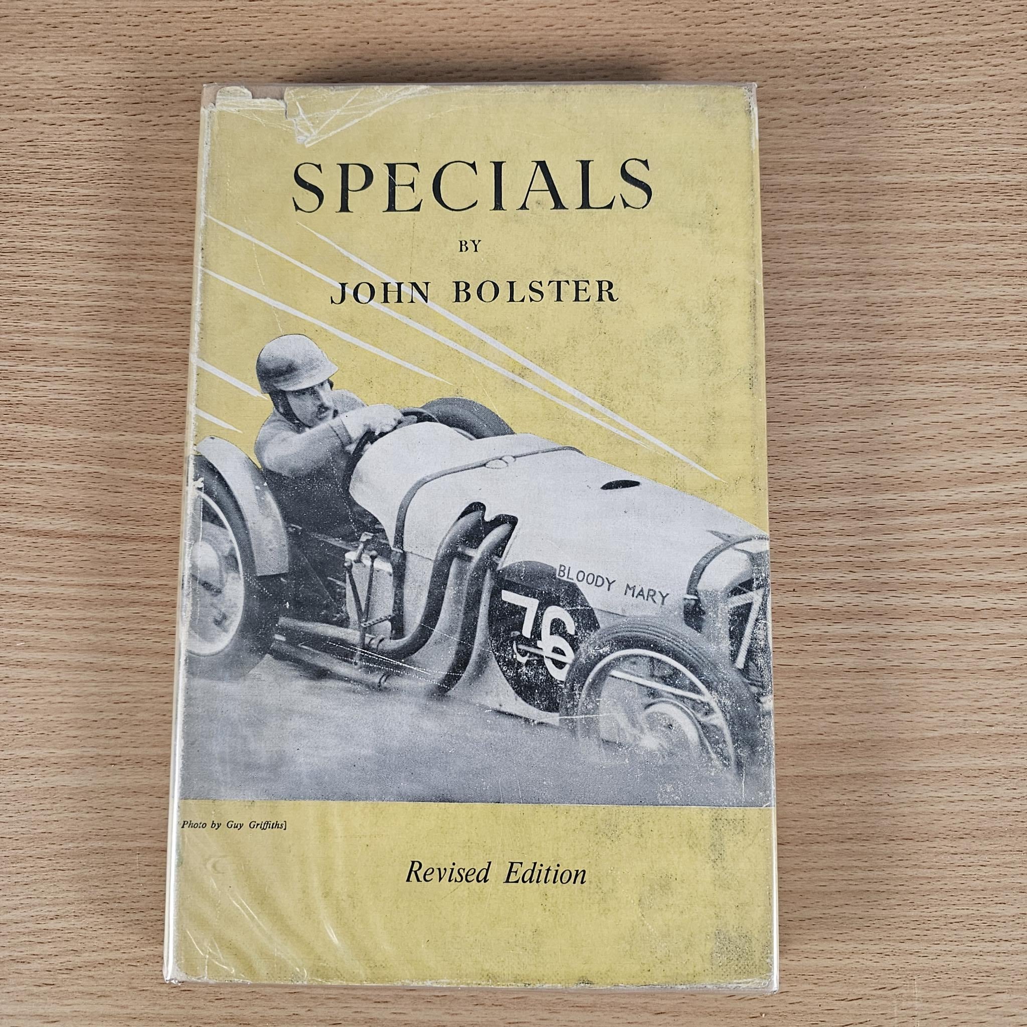 Vintage racing car book cover, “SPECIALS” by John Bolster, revised edition