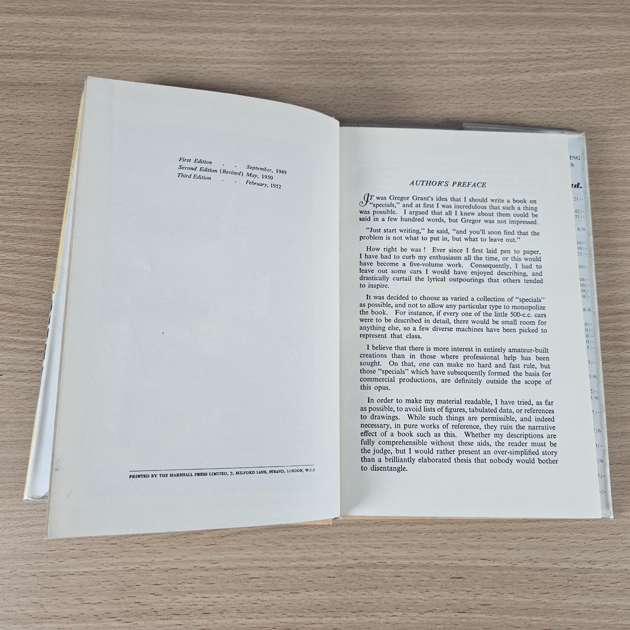 Open racing book with “AUTHORS PREROGATIVE” page and small footer text