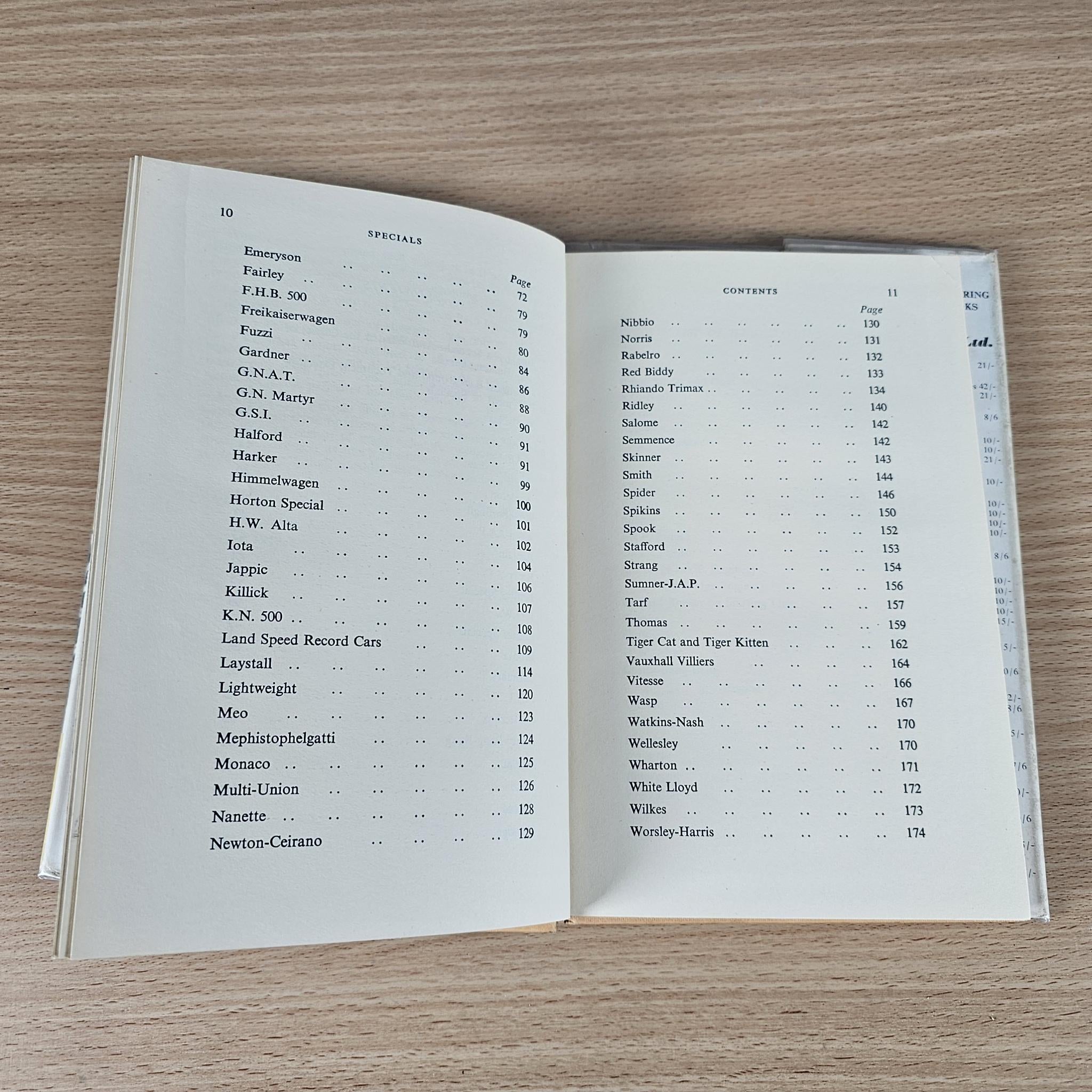 Open racing book pages listing sections under “CONTENTS” with page numbers